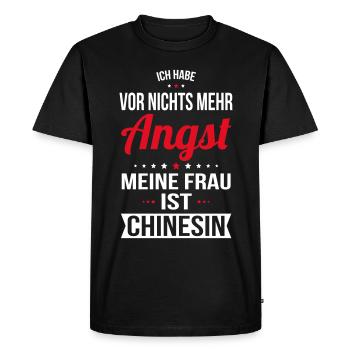 Ma femme est chinoise - Idée cadeau humour - T-shirt Premium bio Homme - noir - Devant - Nico (187cm)