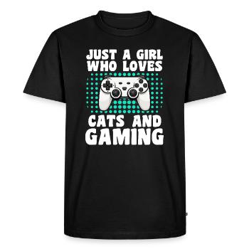 Gamer and Cat Lover Video Games and Purrs - Men's Premium Organic T-Shirt - black - Front - Nico (187cm)