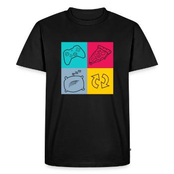 Pizza de routine pour les joueurs - T-shirt Premium bio Homme - noir - Devant - Nico (187cm)