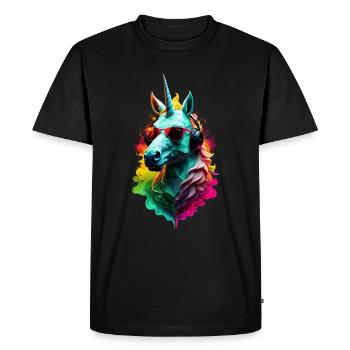 Licorne Pony Cool : Fête au néon d’été - T-shirt Premium bio Homme - noir - Devant - Nico (187cm)