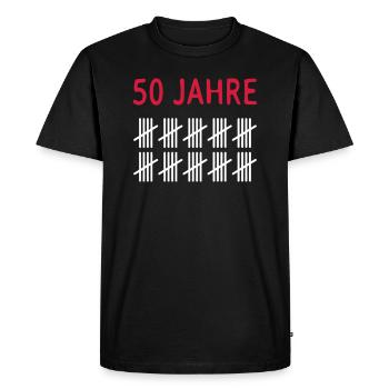 50 years - Men's Premium Organic T-Shirt - black - Front - Nico (187cm)
