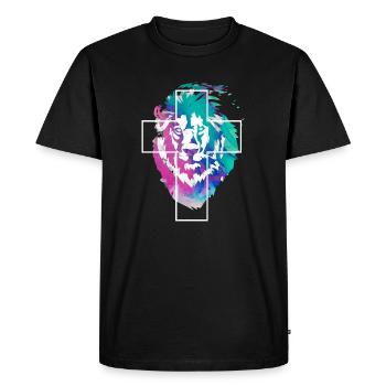Lion Cross Jesus God Faith Gift - Men's Premium Organic T-Shirt - black - Front - Nico (187cm)