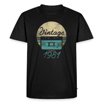 Cassette vintage 1981 Cadeau 40e anniversaire - T-shirt Premium bio Homme - noir - Devant - Nico (187cm)