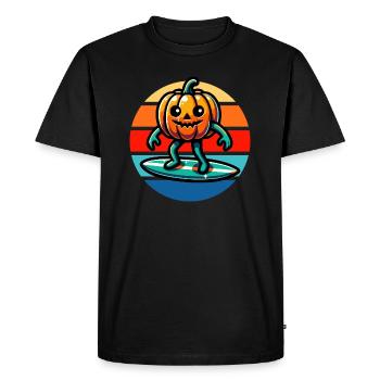 citrouille surf vintage coucher de soleil - T-shirt Premium bio Homme - noir - Devant - Nico (187cm)