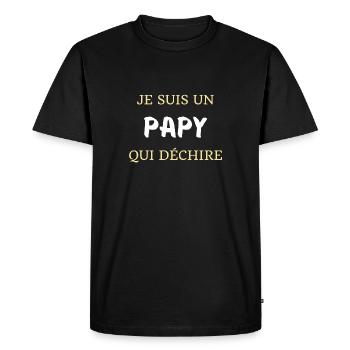 t shirt papy qui dechire cadeau humour grand pere - T-shirt Premium bio Homme - noir - Devant - Nico (187cm)