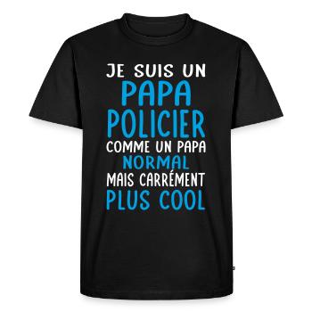 Papa policier comme papa normal plus cool - T-shirt Premium bio Homme - noir - Devant - Nico (187cm)