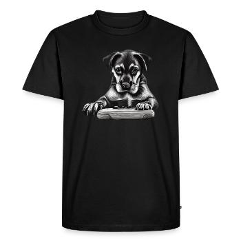 Chien joueur dessiné - T-shirt Premium bio Homme - noir - Devant - Nico (187cm)