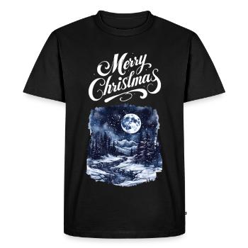 Merry Christmas Forest Landscape Moon Firs - Men's Premium Organic T-Shirt - black - Front - Nico (187cm)