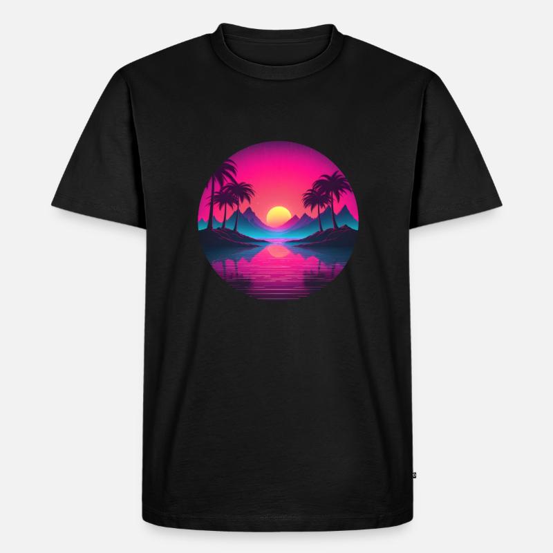 Tropical Chillwave Synthwave Sunset - Männer Premium Bio T-Shirt - Schwarz