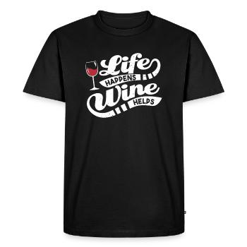 Life Happens Wine Helps Gift - Men's Premium Organic T-Shirt - black - Front - Nico (187cm)