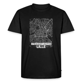 Straight Outta Lille centre ville plan et rues - T-shirt Premium bio Homme - noir - Devant - Nico (187cm)