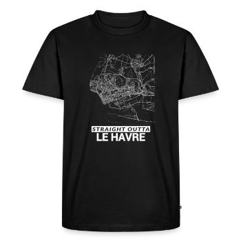 Straight Outta Le Havre carte de la ville et les rues - T-shirt Premium bio Homme - noir - Devant - Nico (187cm)