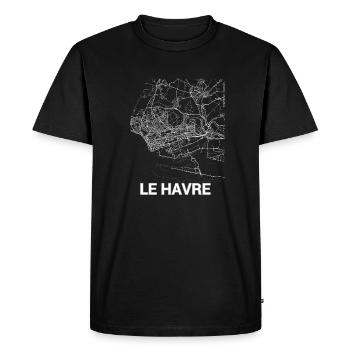 Plan de la ville et rues du Havre - T-shirt Premium bio Homme - noir - Devant - Nico (187cm)