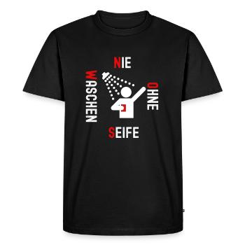Nie ohne Seife Waschen-Merkspruch Himmelsrichtung - Männer Premium Bio T-Shirt - Schwarz - Vorne - Nico (187cm)