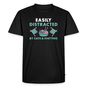 Knitter Easily Distracted By Cats And Knitting - Men's Premium Organic T-Shirt - black - Front - Nico (187cm)