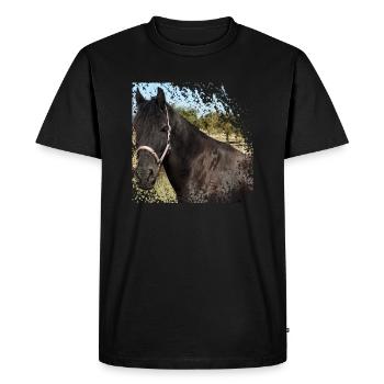 Qui ne veut pas monter sur ce cheval? - T-shirt Premium bio Homme - noir - Devant - Nico (187cm)