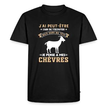 Humour | Dans ma tête je pense à mes chèvres - T-shirt Premium bio Homme - noir - Devant - Nico (187cm)
