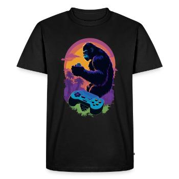 Gamer gorilla with gamepad illustration - Men's Premium Organic T-Shirt - black - Front - Nico (187cm)