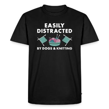 Tricoteuse facilement distraite par les chiens et le tricot - T-shirt Premium bio Homme - noir - Devant - Nico (187cm)