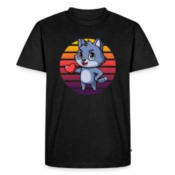 Blue Fox with Heart - Retro Vintage Sunset - Men's Premium Organic T-Shirt - black - Front - Nico (187cm)