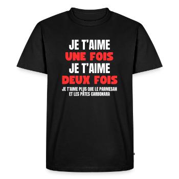 Je t’aime plus que les pâtes - T-shirt Premium bio Homme - noir - Devant - Nico (187cm)