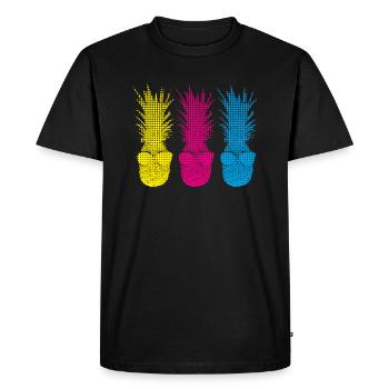 Pop Art Pinapples> Three Neon Colored Fruits - Men's Premium Organic T-Shirt - black - Front - Nico (187cm)