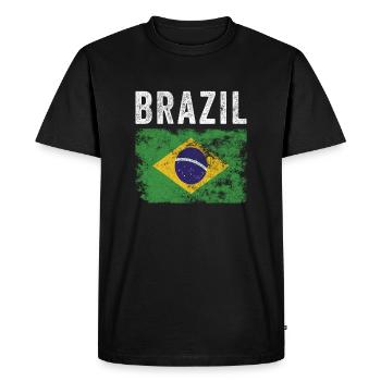Brazil Flag Distressed - Brazilian Flag - Men's Premium Organic T-Shirt - black - Front - Nico (187cm)