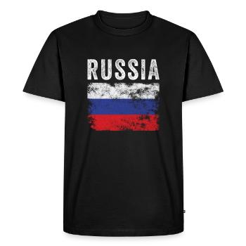 Russia Flag Distressed - Russian Flag - Men's Premium Organic T-Shirt - black - Front - Nico (187cm)