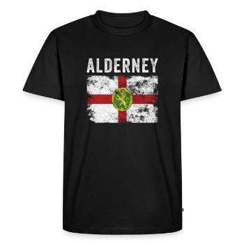 Drapeau d’Aurigny en détresse - Drapeau ridunien - T-shirt Premium bio Homme - noir - Devant - Nico (187cm)