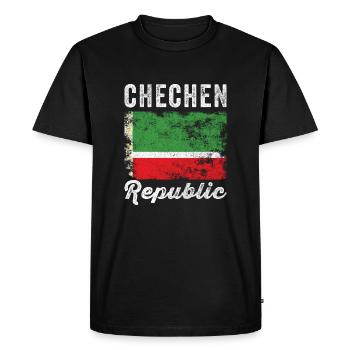 Drapeau de la République tchétchène en détresse - T-shirt Premium bio Homme - noir - Devant - Nico (187cm)