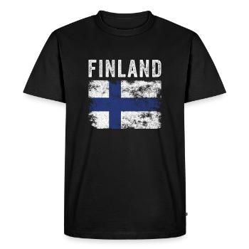 Finland Flag Distressed - Finnish Flag - Men's Premium Organic T-Shirt - black - Front - Nico (187cm)