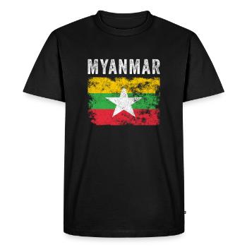 Myanmar Flag Distressed - Myanmar Flag - Men's Premium Organic T-Shirt - black - Front - Nico (187cm)