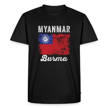 Myanmar Flag Distressed - Burmese Flag - Men's Premium Organic T-Shirt - black - Front - Nico (187cm)