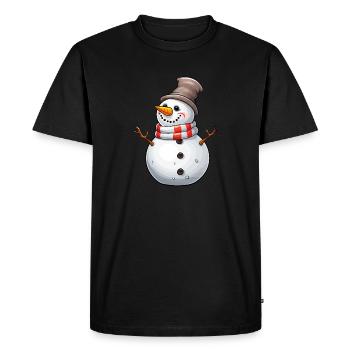 Bonhomme de neige avec chapeau haut de forme et écharpe - T-shirt Premium bio Homme - noir - Devant - Nico (187cm)