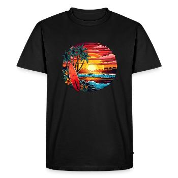Magical beach by the sea with palm trees and waves - Men's Premium Organic T-Shirt - black - Front - Nico (187cm)