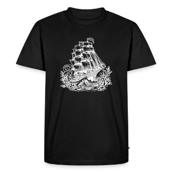 Old sailing ship with flowers, masts under sail - Men's Premium Organic T-Shirt - black - Front - Nico (187cm)