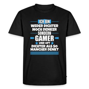 Ni poètes, ni penseurs, mais joueurs - T-shirt Premium bio Homme - noir - Devant - Nico (187cm)