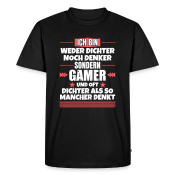 Ni poètes, ni penseurs, mais joueurs - T-shirt Premium bio Homme - noir - Devant - Nico (187cm)