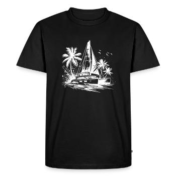Catamaran double coque voilier avec palmiers - T-shirt Premium bio Homme - noir - Devant - Nico (187cm)