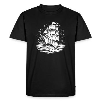 Voilier dans une mer agitée avec des vagues - T-shirt Premium bio Homme - noir - Devant - Nico (187cm)