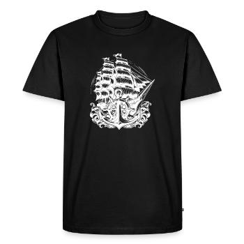 Sailing Ship with Set Sails Anchor Steering Wheel - Men's Premium Organic T-Shirt - black - Front - Nico (187cm)