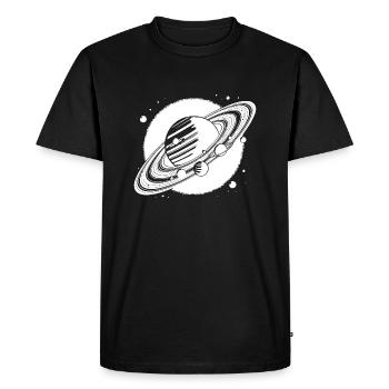 Giant planet with rings and moons in front of sun - Men's Premium Organic T-Shirt - black - Front - Nico (187cm)