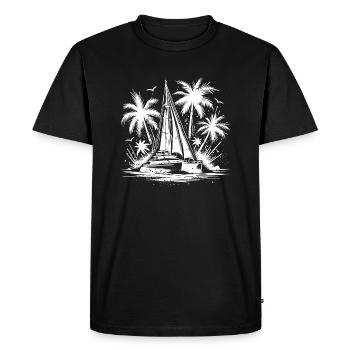 Catamaran double coque voilier avec palmiers - T-shirt Premium bio Homme - noir - Devant - Nico (187cm)