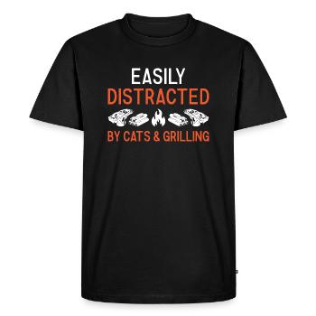 Griller facilement distrait par les chats et les grillades - T-shirt Premium bio Homme - noir - Devant - Nico (187cm)
