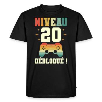 Anniversaire 20 Ans Geek Niveau 20 Humour - T-shirt Premium bio Homme - noir - Devant - Nico (187cm)
