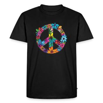 Paix Symbole Floral Fleurs Coloré - T-shirt Premium bio Homme - noir - Devant - Nico (187cm)
