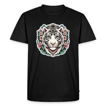 Tigre avec fleurs de cerisier japonais fleurs cadeau - T-shirt Premium bio Homme - noir - Devant - Nico (187cm)