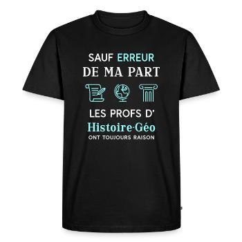 prof d'histoire géographie - T-shirt Premium bio Homme - noir - Devant - Nico (187cm)