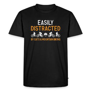 Motard distrait par les chats et le VTT - T-shirt Premium bio Homme - noir - Devant - Nico (187cm)