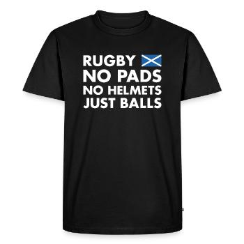 Rugby Pas de coussinets Pas de casques Juste des ballons Ecosse Rugby - T-shirt Premium bio Homme - noir - Devant - Nico (187cm)
